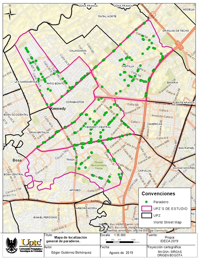 Mapa de localización general de paraderos