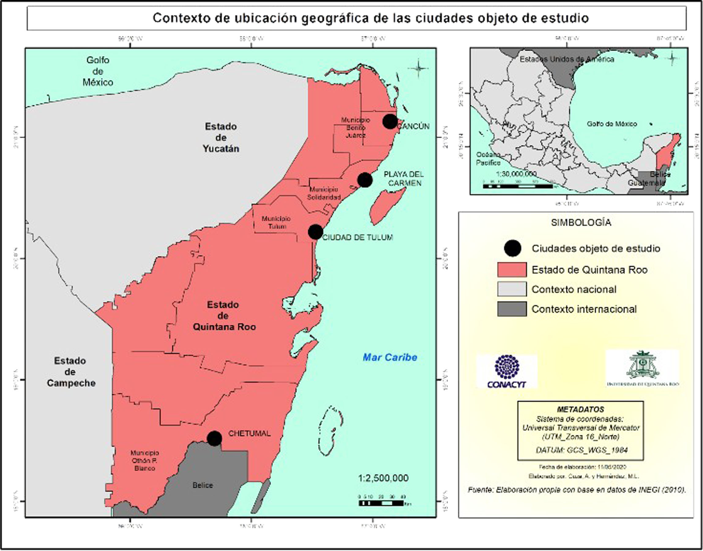 Mapa de ubicación de las ciudades objeto de estudio