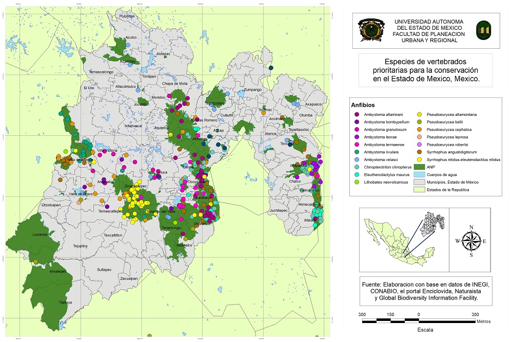 Distribución de anfibios en las ANP del Estado de México
