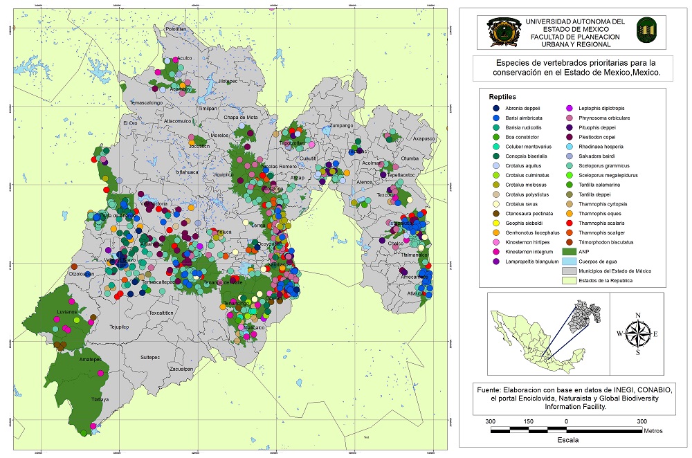 Distribución de reptiles en las ANP del Estado de México