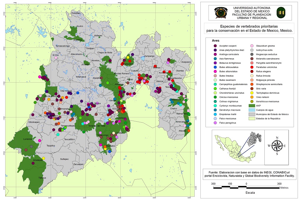 Distribución de aves en las ANP del Estado de México
