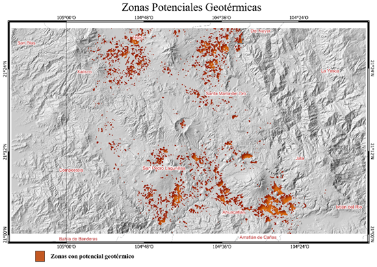 Zonas que cumplen condiciones para inferir potencial geotérmico