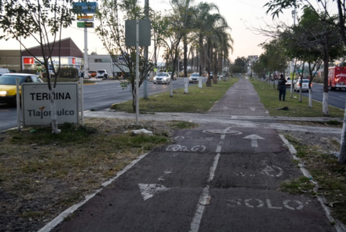 Desgaste en las señalizaciones horizontales de la ciclovía de Adolf. B. Horn