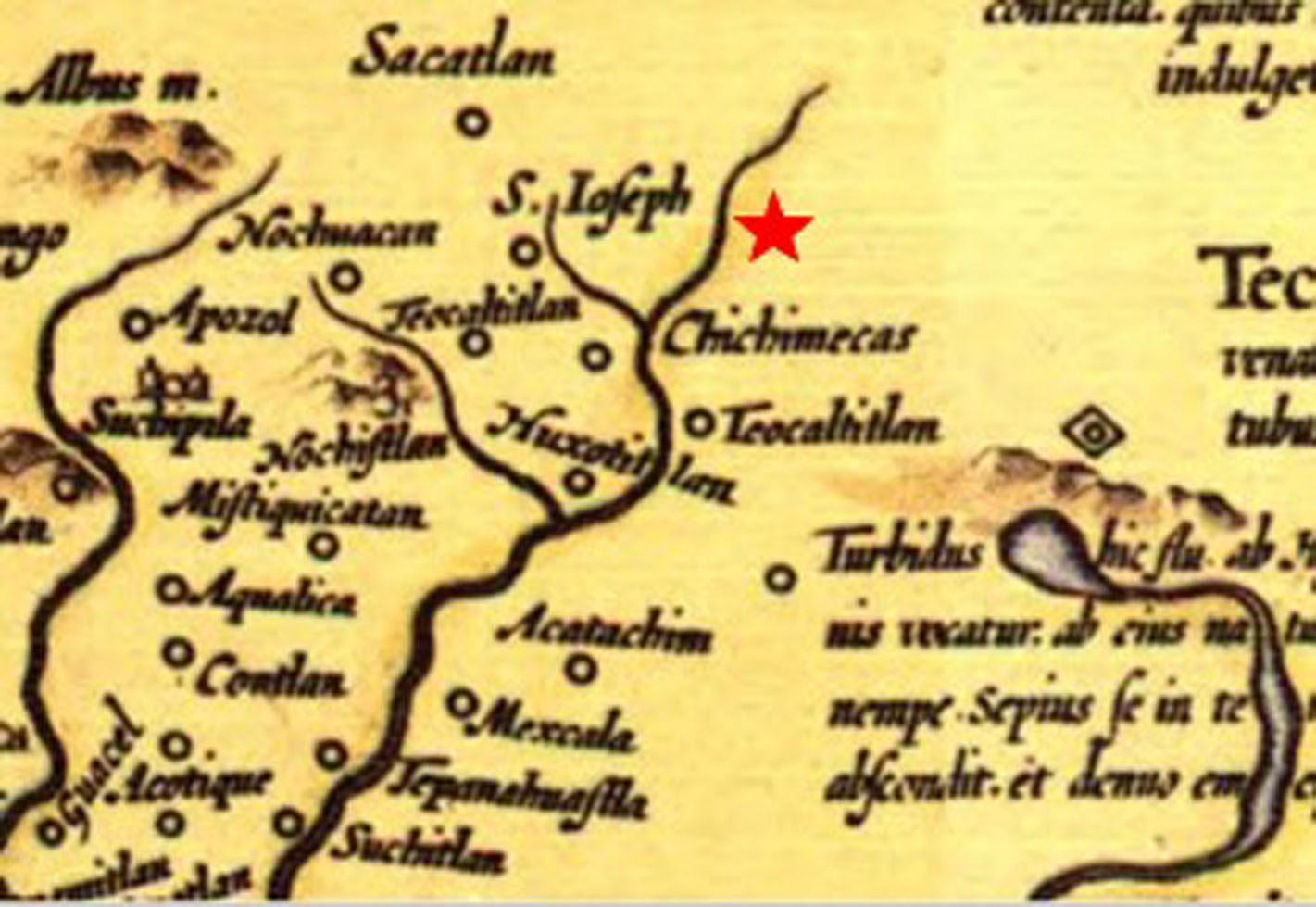 Detalle de plano de Nueva Galicia mostrando ubicación aproximada de San Juan de los Lagos