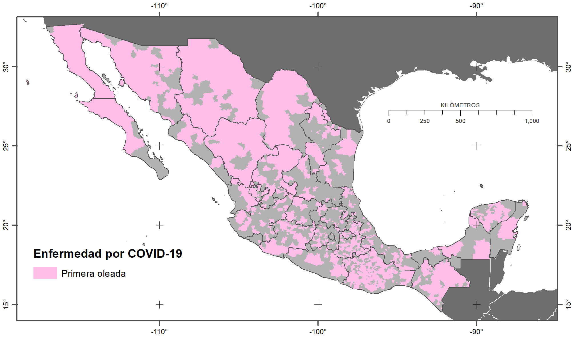 Municipios de la primera oleada de la enfermedad por Covid-19 en México