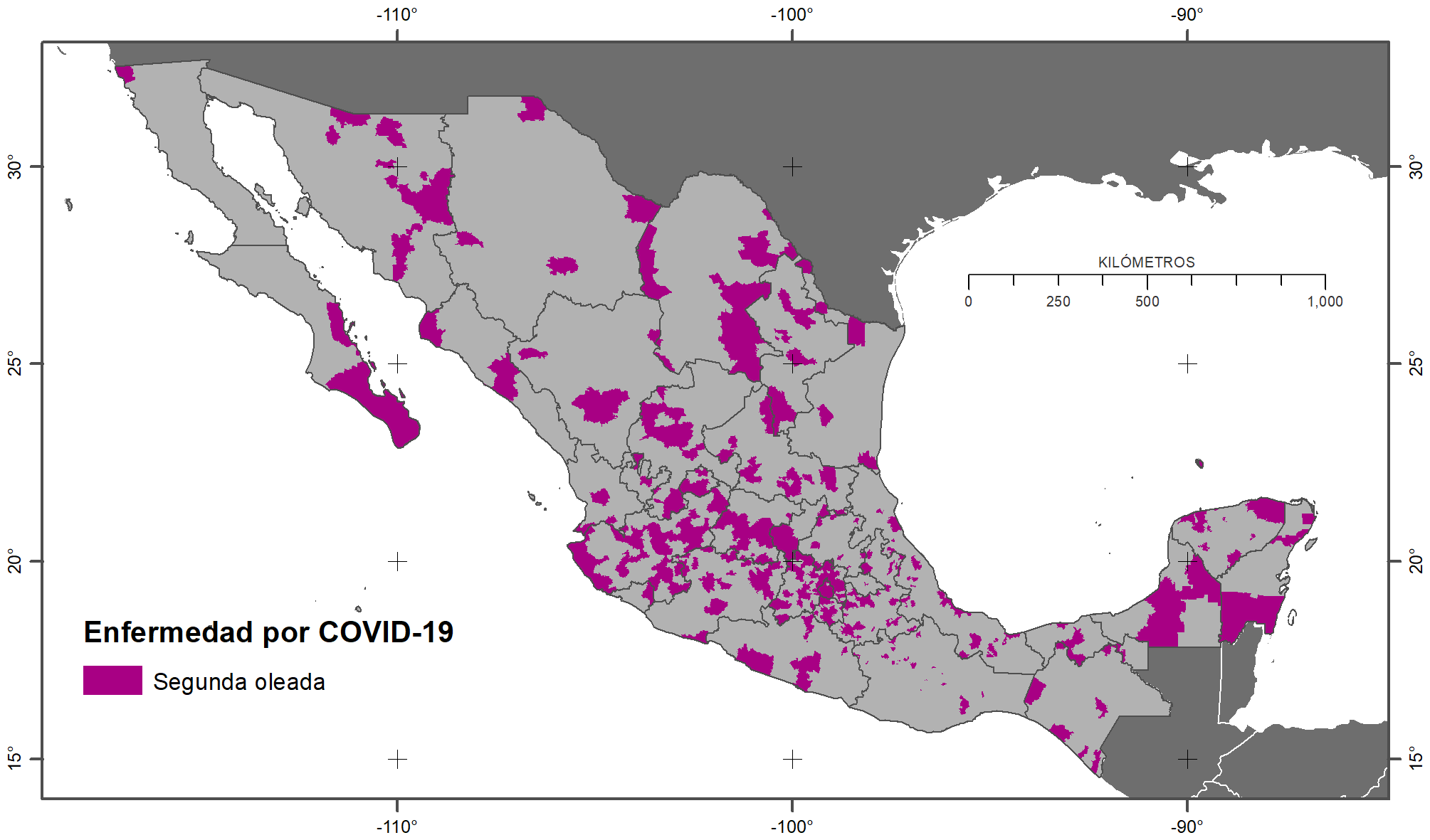 Municipios de la segunda oleada de la enfermedad por Covid-19 en México
