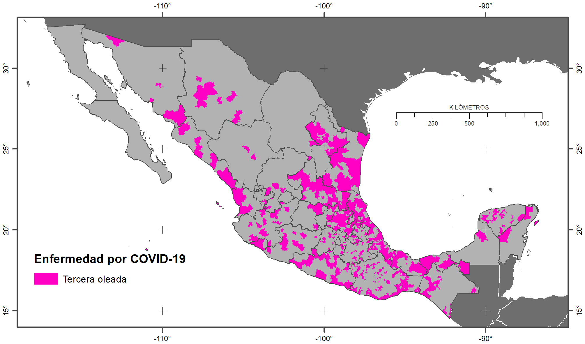 Municipios de la tercera oleada de la enfermedad por Covid-19 en México