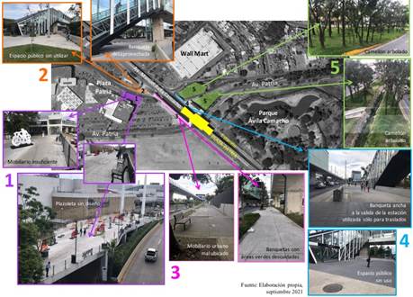 Áreas de estudio alrededor de la estación Plaza Patria de la línea 3 del Tren Ligero