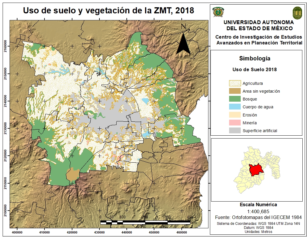 Uso de suelo y vegetación de 2018, en la ZMT