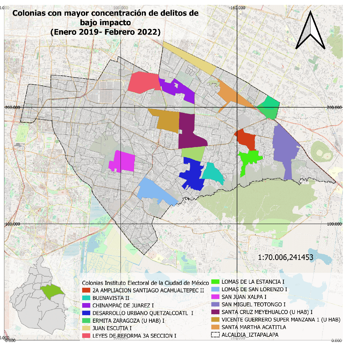 Colonias con mayor cantidad de delitos sexuales de bajo impacto cometidos 2019-2022