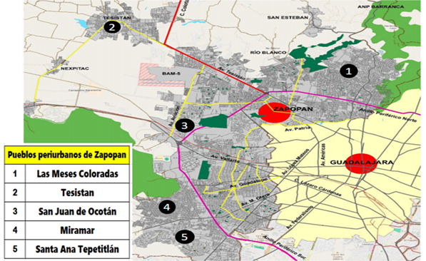 Pueblos rurales urbanos en el municipio de Zapopan