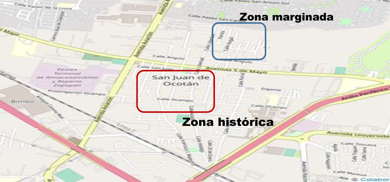 Polígonos de estudio: zona histórica y la zona marginal del pueblo