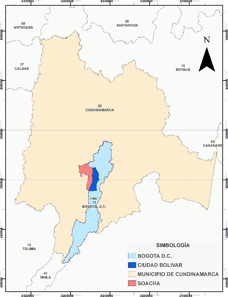 Ubicación de los asentamientos informales de Ciudad Bolívar (Bogotá) y Soacha (Cundinamarca) en Colombia