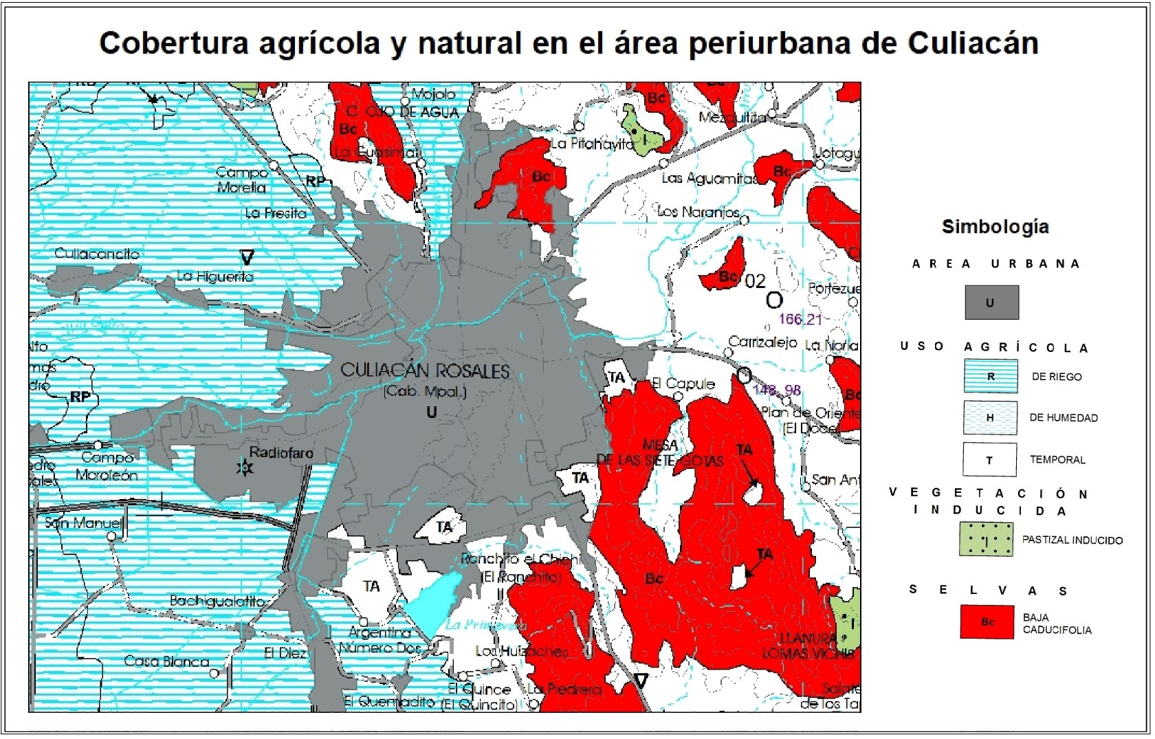 Cobertura agrícola y natural en el área periurbana de Culiacán