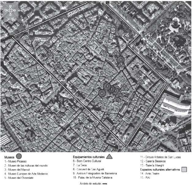 Localización de centros
culturales en el Casc Antic, 2013
